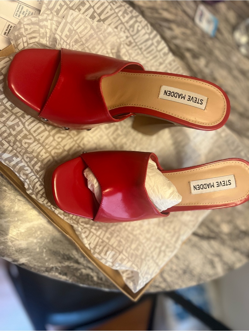 Steve Madden Red Patent Slide Mules